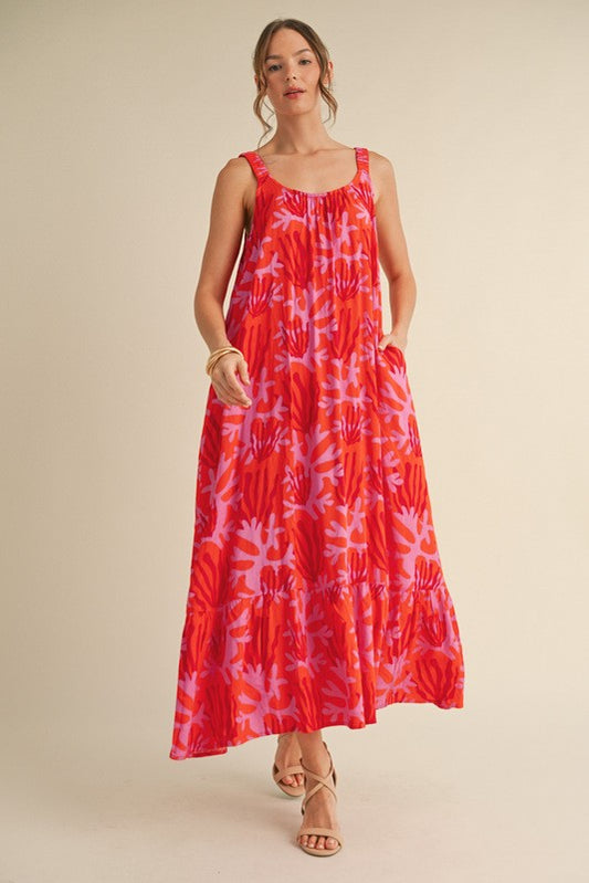 Print Sleeveless Dress With Pockets